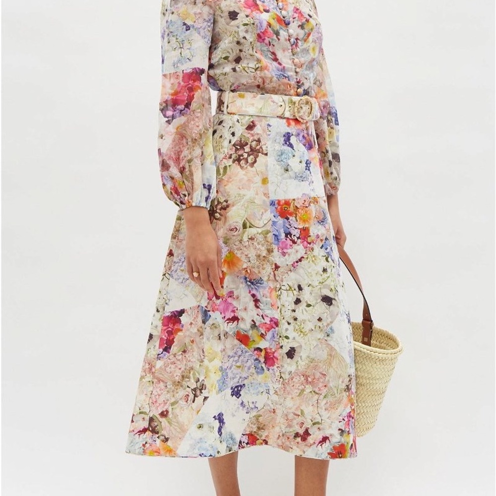 Zimmermann Multicolor Floral Patchwork Midi Skirt